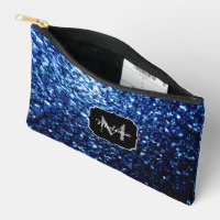 Dark blue faux glitter sparkles Monogram