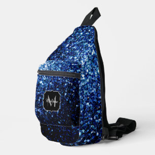 Dark blue faux glitter sparkles Monogram Sling Bag