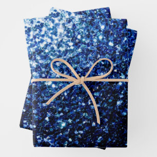 Dark blue faux glitter sparkles wrapping paper sheet