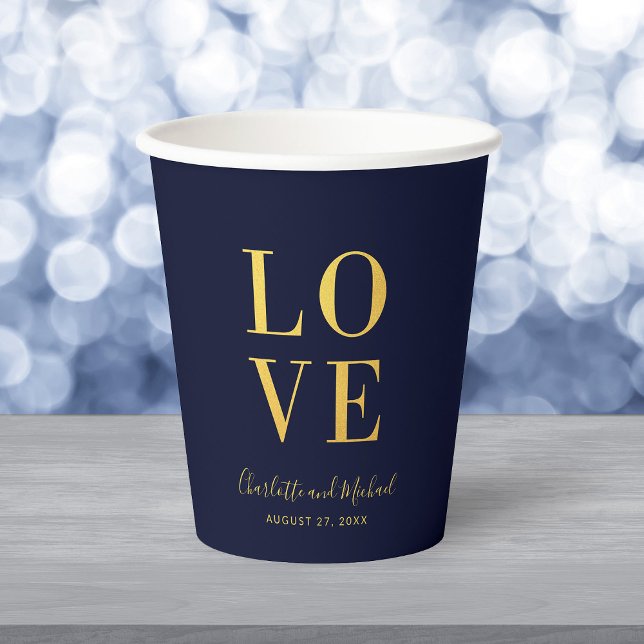 Dark Blue Faux Gold Love Paper Cups (Creator Uploaded)