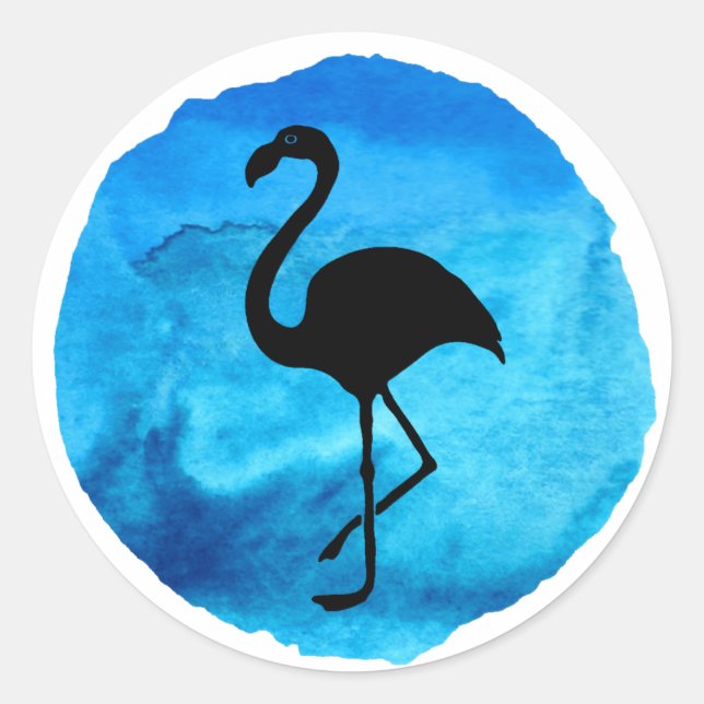 Dark Blue Flamingo Classic Round Sticker (Front)