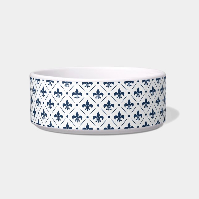 Dark blue Fleur De Lis pattern on white background Bowl (Front)
