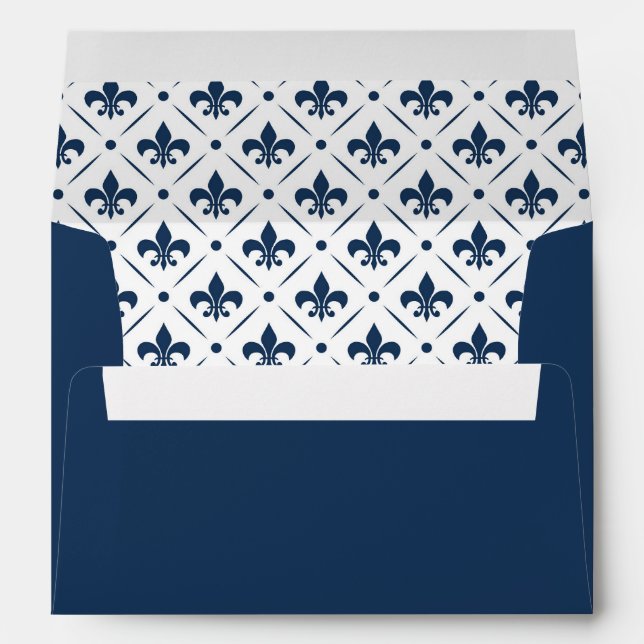 Dark blue Fleur De Lis pattern on white background Envelope (Back (Bottom))
