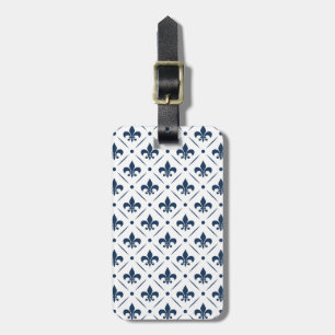Dark blue Fleur De Lis pattern on white background Luggage Tag