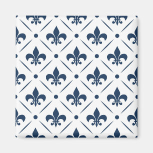 Dark blue Fleur De Lis pattern on white background Magnet