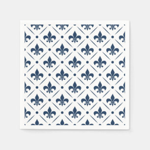 Dark blue Fleur De Lis pattern on white background Napkin