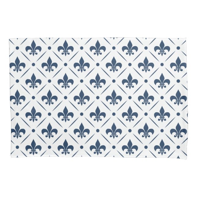 Dark blue Fleur De Lis pattern on white background Pillowcase (Front)