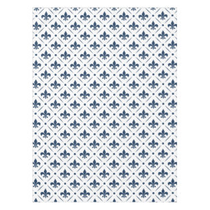 Dark blue Fleur De Lis pattern on white background Tablecloth
