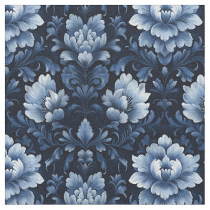 Dark Blue Floral Damask  Fabric