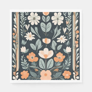 Dark Blue Floral Folk Napkin