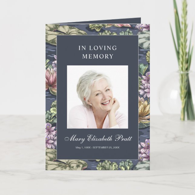 Dark Blue Floral Multi-Photo Funeral Programme (Front)