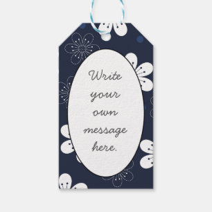 Dark Blue Flowers and Dots Pattern Custom Text Gift Tags