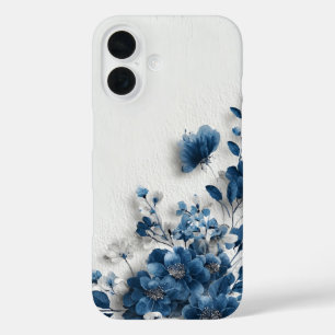 Dark Blue Flowers iPhone 16 Case