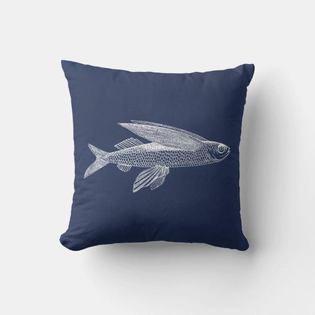 Dark Blue Flying Fish Cushion (Front)