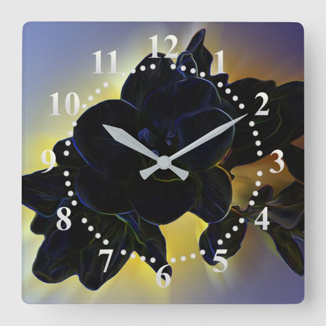Dark blue freesia square wall clock (Front)