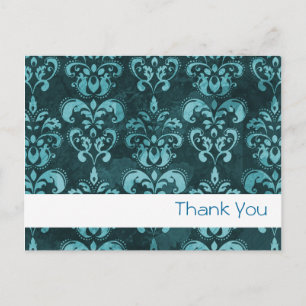 Dark Blue French Damask "Thank You" Postcard
