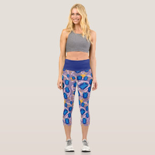 dark blue gems and perls pattern  capri leggings