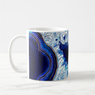 Dark Blue Geode Crystals and Gold Digital Art Coffee Mug