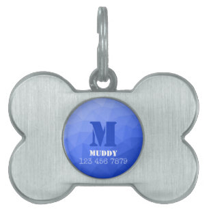 Dark blue geometric mesh pattern custom Monogram Pet ID Tag