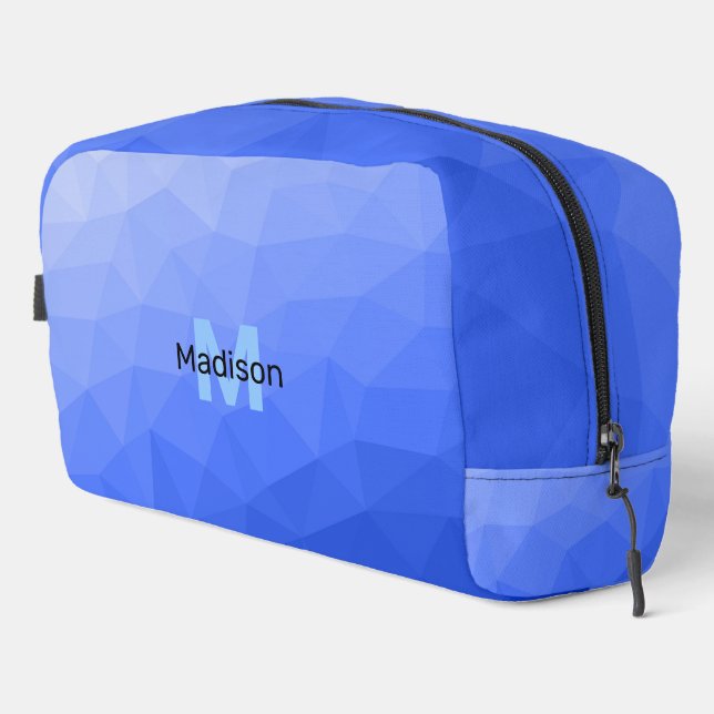 Dark blue geometric mesh pattern Monogram Dopp Kit (Right Corner)
