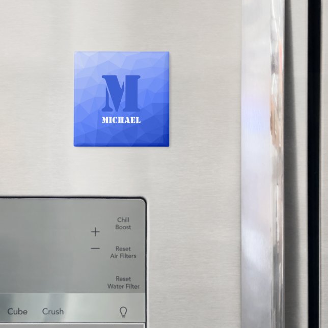 Dark blue geometric mesh pattern Monogram Magnet (In Situ (Fridge))