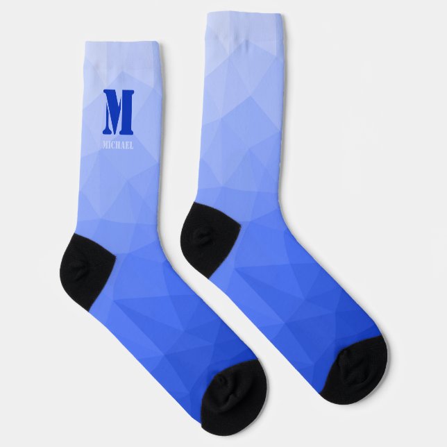 Dark blue geometric mesh pattern Monogram Socks (Right)