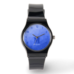 Dark blue geometric mesh pattern Monogram Watch