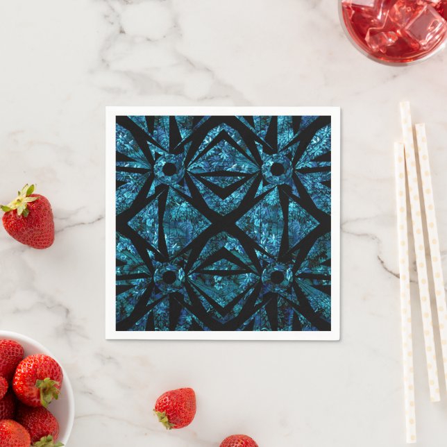 Dark Blue Geometric Night Botanical Forest Napkin (Insitu)