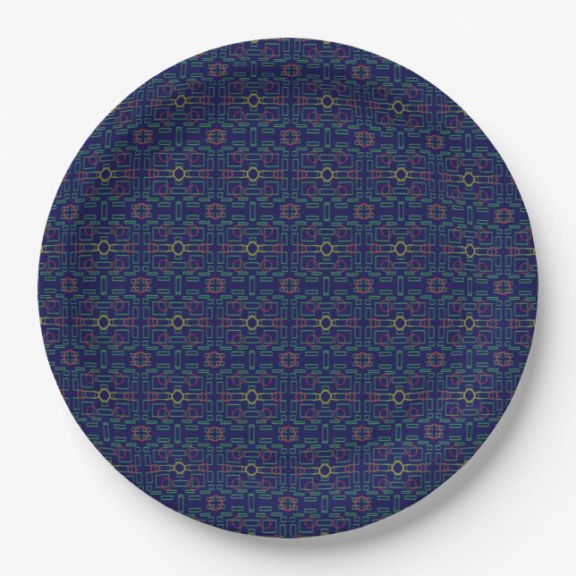 Dark Blue Geometric Paper Plate (Front)