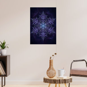 Dark Blue Geometric Snowflake Mandala Abstract Pos Poster