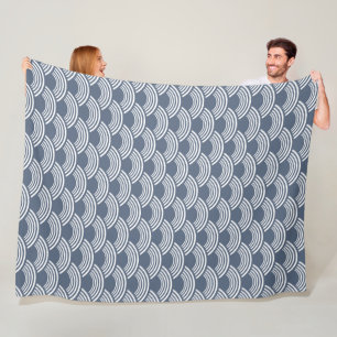 Dark Blue Geometric Wave Pattern Seigaiha Fleece Blanket