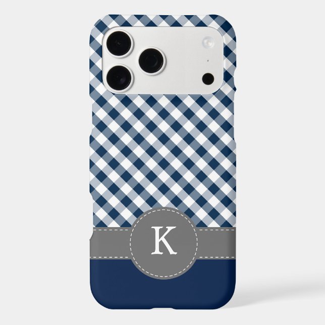 Dark Blue Gingham Pattern Custom Monogram (Back)