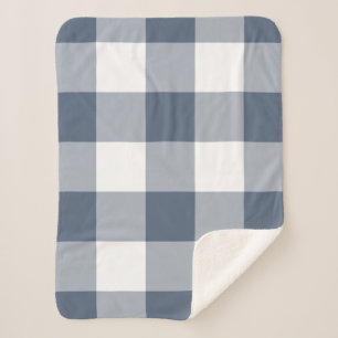 Dark Blue Gingham Pattern Sherpa Blanket