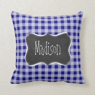 Dark Blue Gingham; Vintage Chalkboard look Cushion