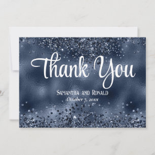Dark Blue Glitter and Foil Wedding Thank You Card