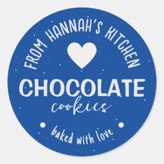 Dark Blue Glitter Background Baked With Love Classic Round Sticker