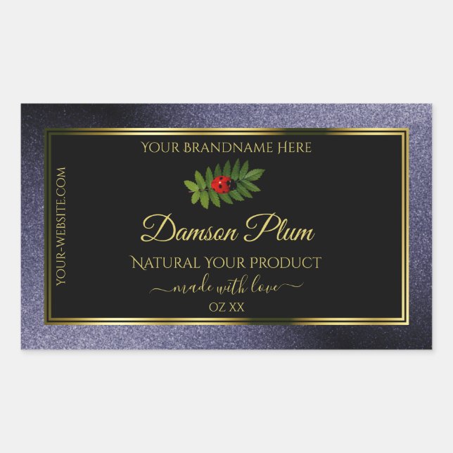 Dark Blue Glitter Black Gold Product Label Ladybug (Front)