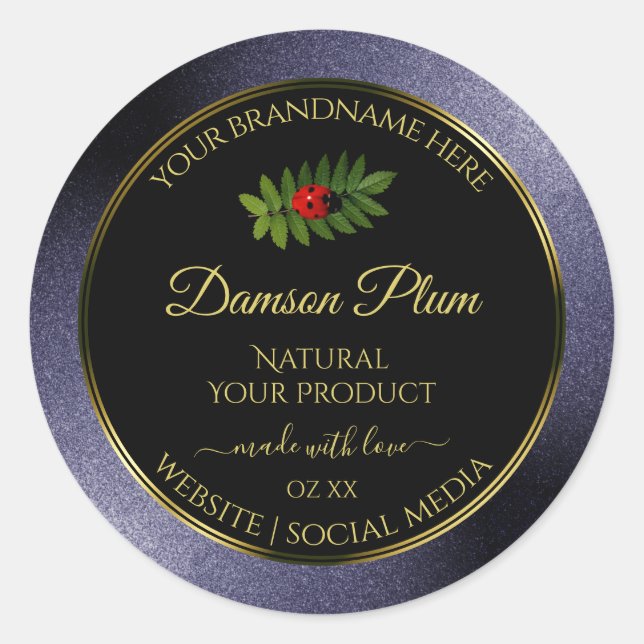 Dark Blue Glitter Black Gold Product Label Ladybug (Front)