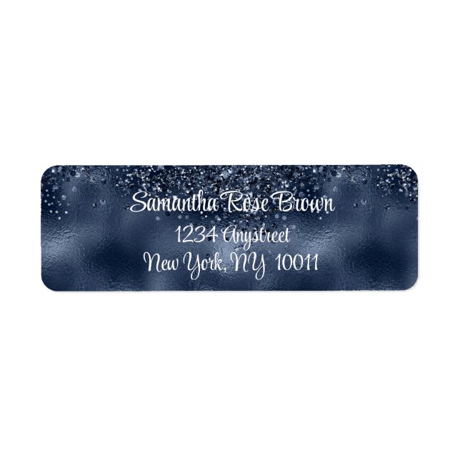 Dark Blue Glitter & Foil Return Address Label (Front)
