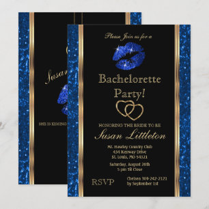 Dark Blue Glitter Lips Bachelorette Party Invitation