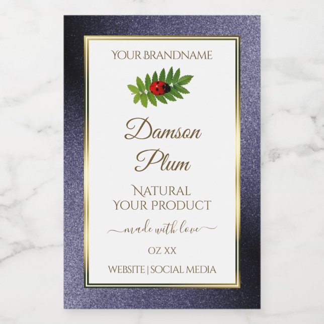 Dark Blue Glitter White Gold Product Label Ladybug (Single Label)