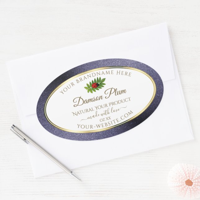 Dark Blue Glitter White Gold Product Label Ladybug (Envelope)