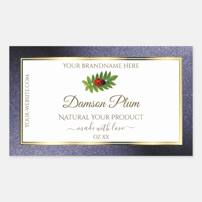 Dark Blue Glitter White Gold Product Label Ladybug (Front)