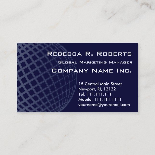 Dark Blue Globe International Marketing Corporate Business Card (Front)