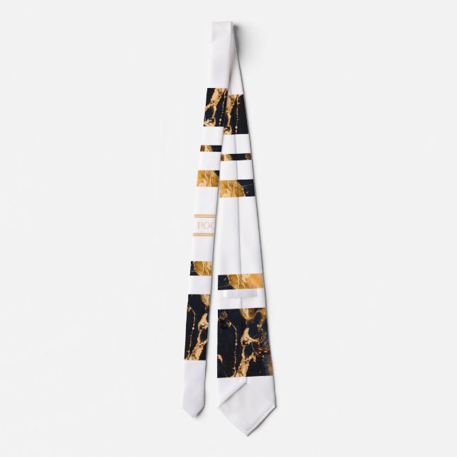 Dark Blue Gold Abstract Monogram Tie (Back)