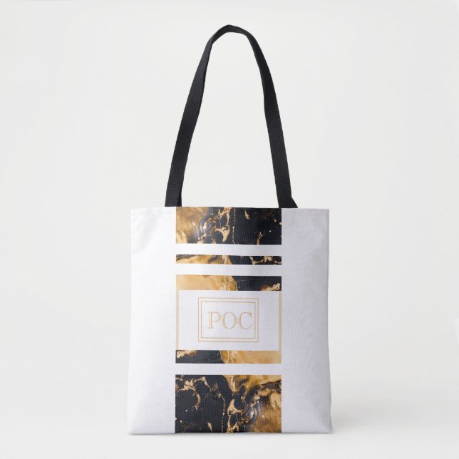 Dark Blue Gold Abstract Monogram Tote Bag (Front)