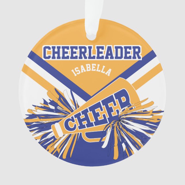 Dark Blue, Gold and White Cheerleader Ornament (Front)