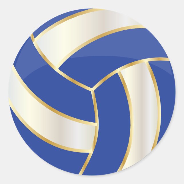 Dark Blue, Gold and White Volleyball Classic Round Sticker (Front)