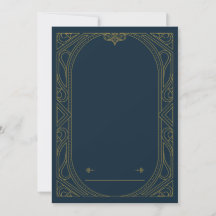 Dark Blue &Gold Art Deco Style Wedding Invitation