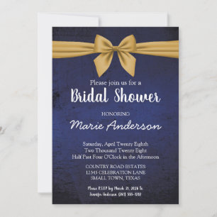 Dark Blue Gold Bow Shower Invitation